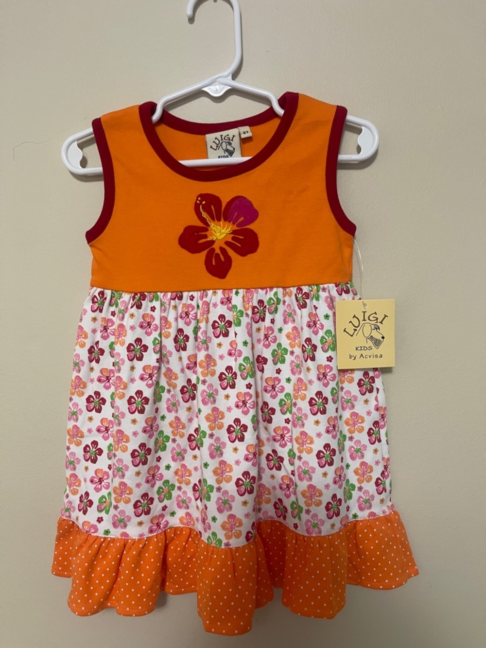 Luigi Kids Orange Floral Sleeveless Casual Dress